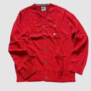 Mens Express Button Down Cardigan Red Knit Sweater Size XL Pockets u